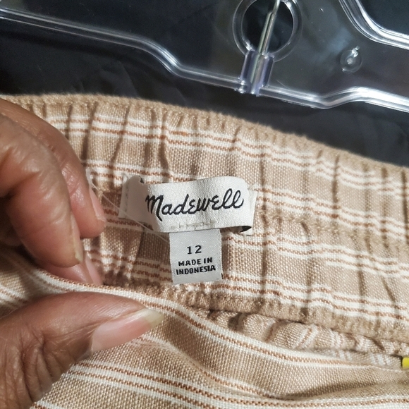 Madewell Pull-on Straight Crop Pants Cotton-Linen Blend Tan/White Stripe Size 12 - Picture 3 of 3